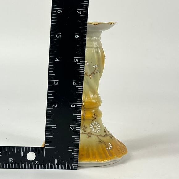 Antique Candlestick Candle Holder Yellow Brown White Daisy Hand Painted Gold - Picture 12 of 14